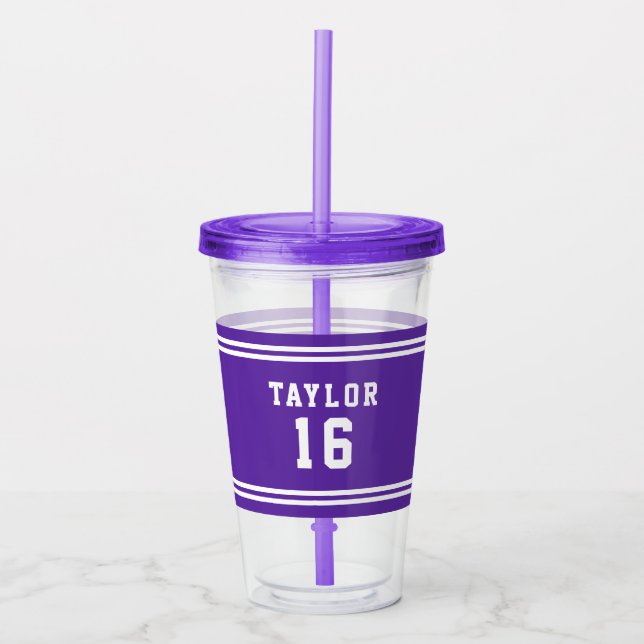 Editable Colour Varsity Name Number Acrylic Tumbler (Front)
