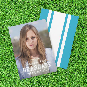 Editable Colour Varsity Photo Graduate Announcemen Invitation