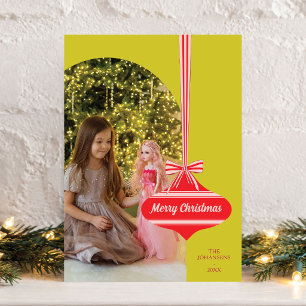 Editable Colour Vintage Ornament Photo Christmas Holiday Card