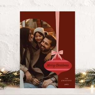 Editable Colour Vintage Ornament Photo Christmas Holiday Card