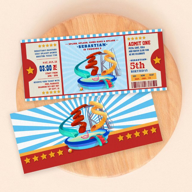 Editable Colour Water Park Ticket Birthday Invitation (Creator Uploaded)