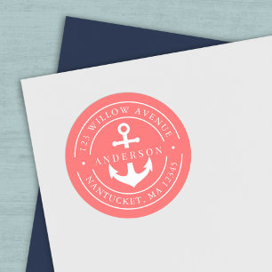Editable Colour White Border Anchor Return Address Classic Round Sticker
