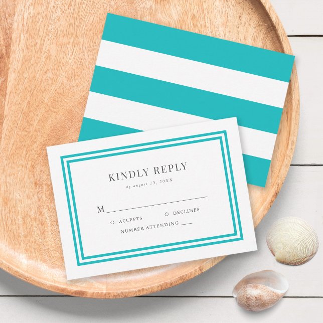 Editable Colour White Stripes Nautical Wedding RSV RSVP Card (Creator Uploaded)