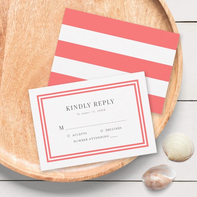 Editable Colour White Stripes Nautical Wedding RSV RSVP Card (Creator Uploaded)