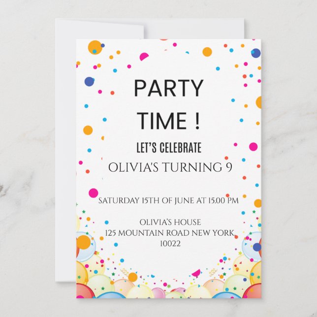 Editable Coloured Confetti Birthdayday Invitation (Front)