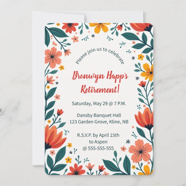 Editable Colourful Flowers and Leaves Invitation (Front)