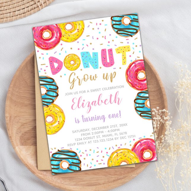 Editable Colourful Party Invite (Yellow Green Donut Birthday Invitations)