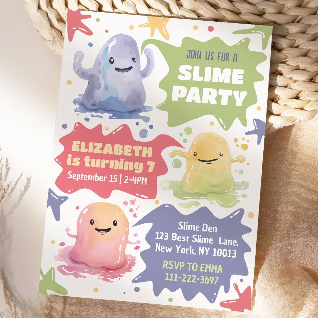 Editable Colourful Slime Party Invitation Template (Creator Uploaded)