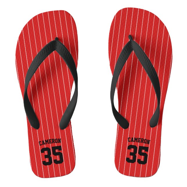 Editable Colours Baseball Jersey Stripes Name Jandals (Footbed)