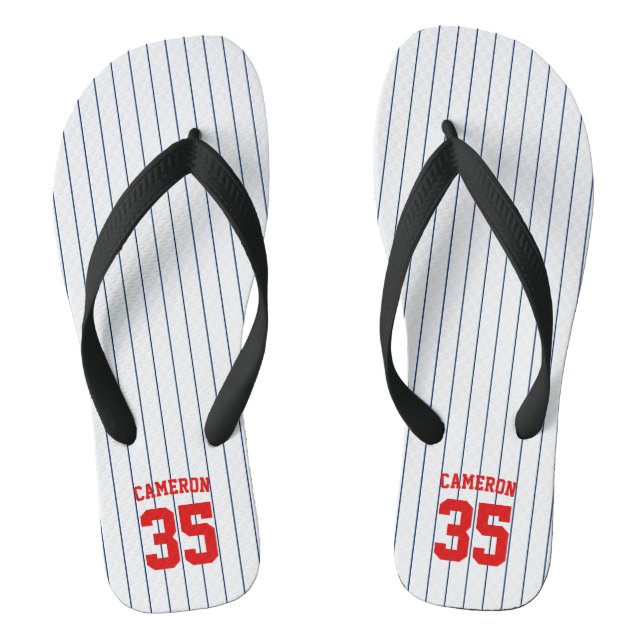 Editable Colours Baseball Jersey Stripes Name Jandals (Footbed)