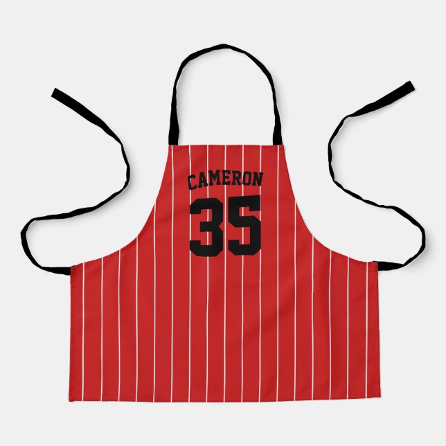 Editable Colours Baseball Jersey Stripes Name Kids Apron (Front)