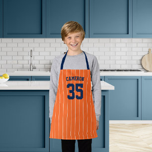 Editable Colours Baseball Jersey Stripes Name Kids Apron