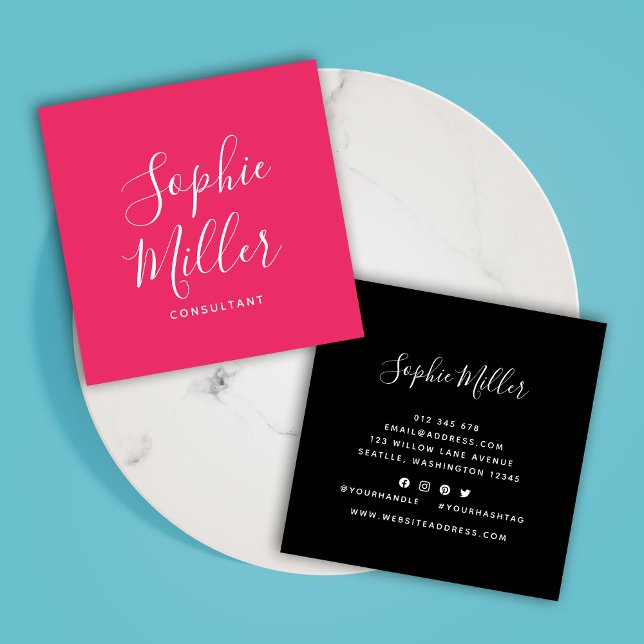 Editable Colours Calligraphy Script Social Media Square Business Card (Creator Uploaded)