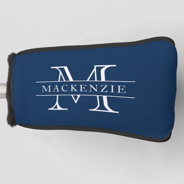 Editable Colours Classic Border Name Monogram Golf Head Cover (Front)