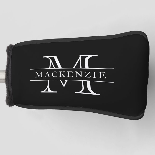 Editable Colours Classic Border Name Monogram Golf Head Cover (Front)
