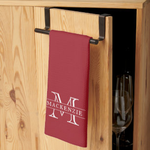 Editable Colours Classic Border Name Monogram Tea Towel