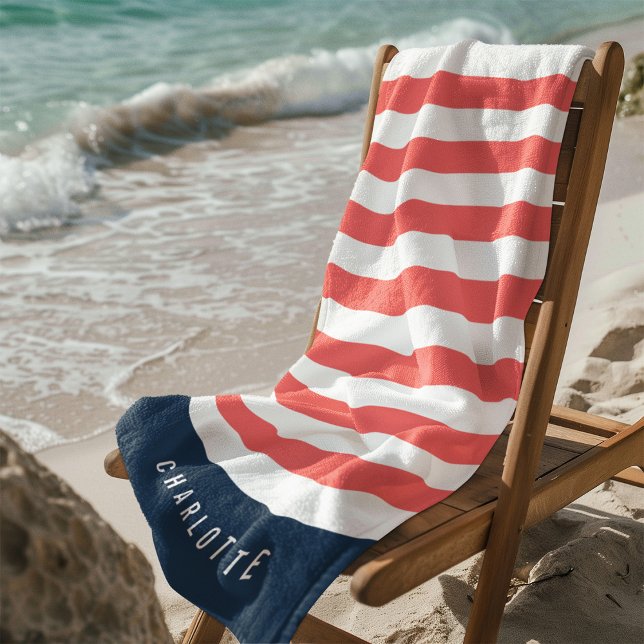 Editable Colours with White Stripes Add Name Beach Towel (Creator Uploaded)