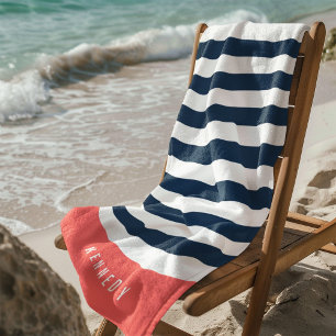 Editable Colours with White Stripes Add Name Beach Towel