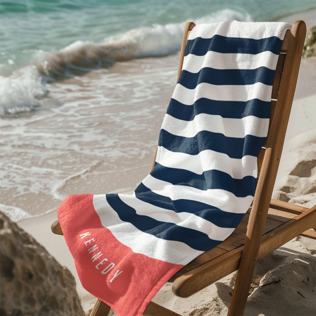 Editable Colours with White Stripes Add Name Beach Towel (Creator Uploaded)
