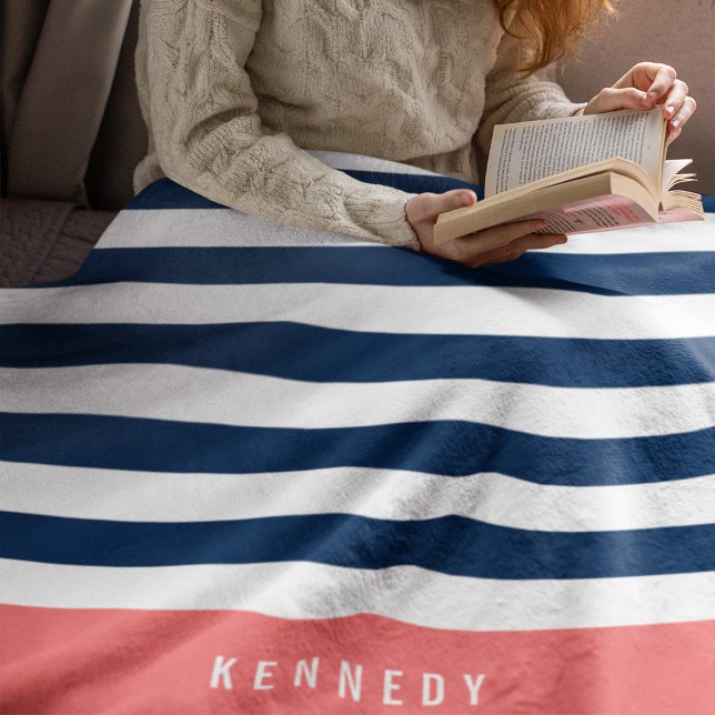 Editable Colours with White Stripes Add Name Fleece Blanket (Creator Uploaded)