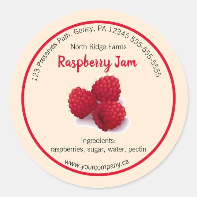 Editable Company Raspberry Jam Label (Front)