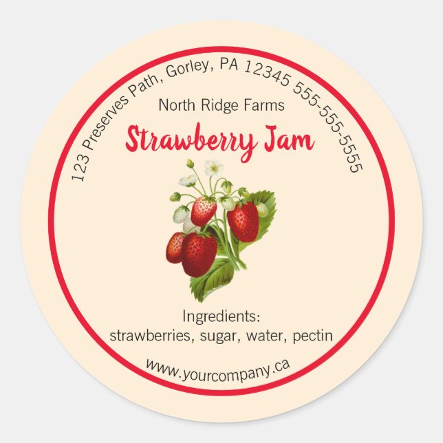 Editable Company Strawberry Jam Label (Front)