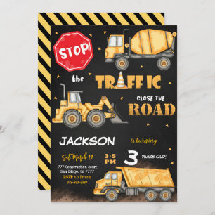 Editable Construction Birthday Invitation