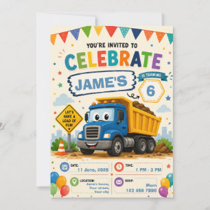 Editable Construction Birthday Invitation for Kids