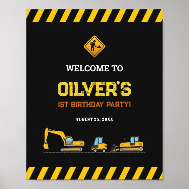 Editable Construction Trucks Welcome Party Signs (Front)