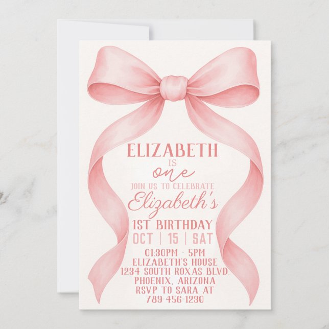 Editable Coquette Pink Bow Birthday Invitation (Front)