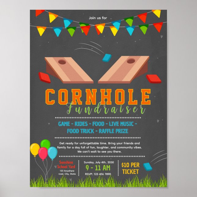 Editable cornhole fundraiser flyer poster (Front)