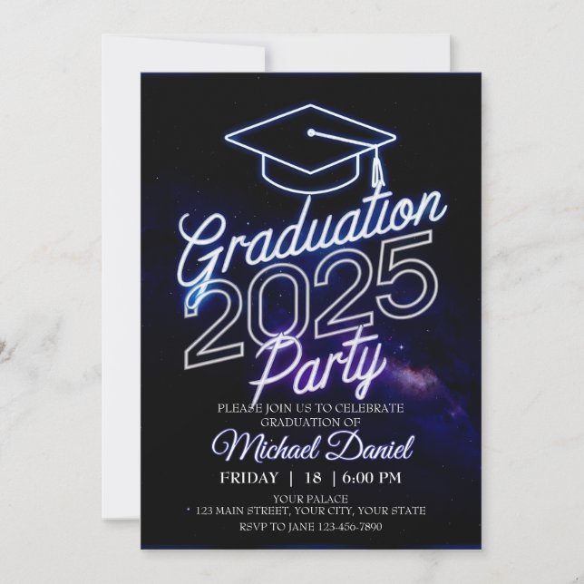 Editable Cosmic Dinner Graduation Galaxy Mystical Invitation (Front)
