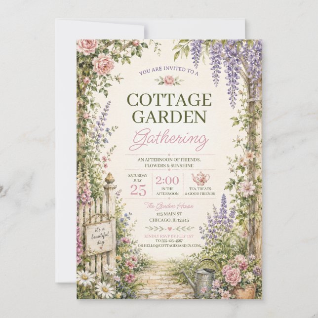 Editable Cottage Garden Gathering Invitation (Front)