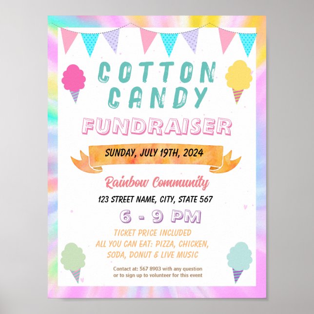Editable Cotton candy fundraiser flyer Poster (Front)