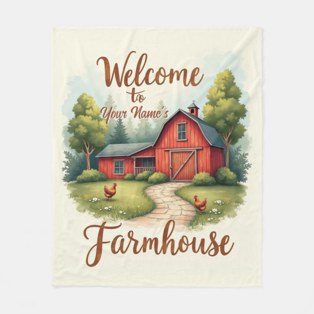 Editable Country Farmhouse Welcome Print Fleece Blanket (Front)