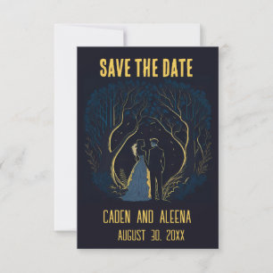 Editable Couple in Woods at Night Save The Date
