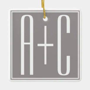 Editable Couples Initials   White & Grey Ceramic Ornament