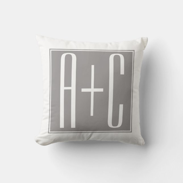 Editable Couples Initials | White & Grey Cushion (Front)