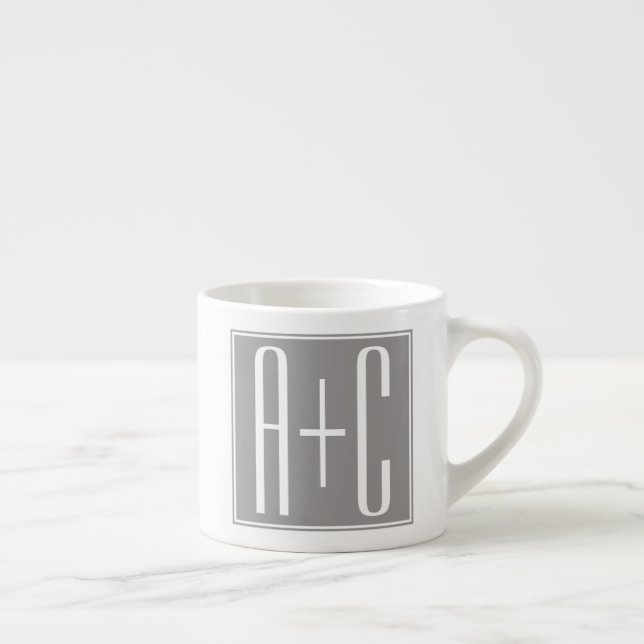 Editable Couples Initials | White & Grey Espresso Cup (Right)