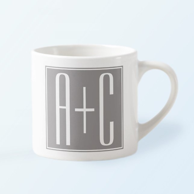 Editable Couples Initials | White & Grey Espresso Cup (Creator Uploaded)