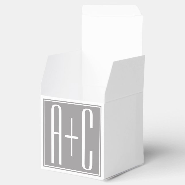 Editable Couples Initials | White & Grey Favour Box (Opened)