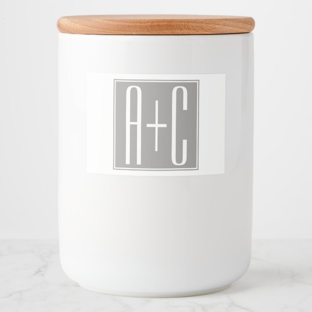 Editable Couples Initials | White & Grey Food Label (Front)