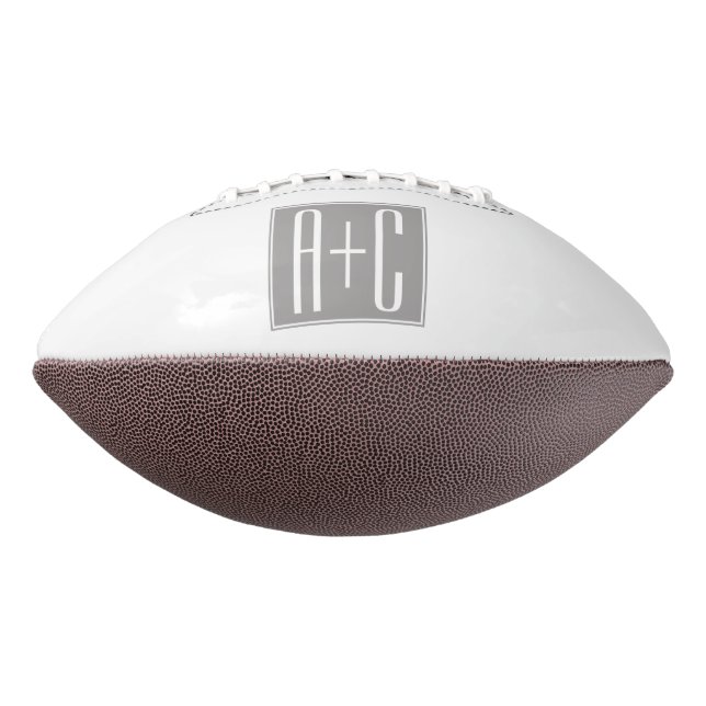 Editable Couples Initials | White & Grey Football (Rotated 270)