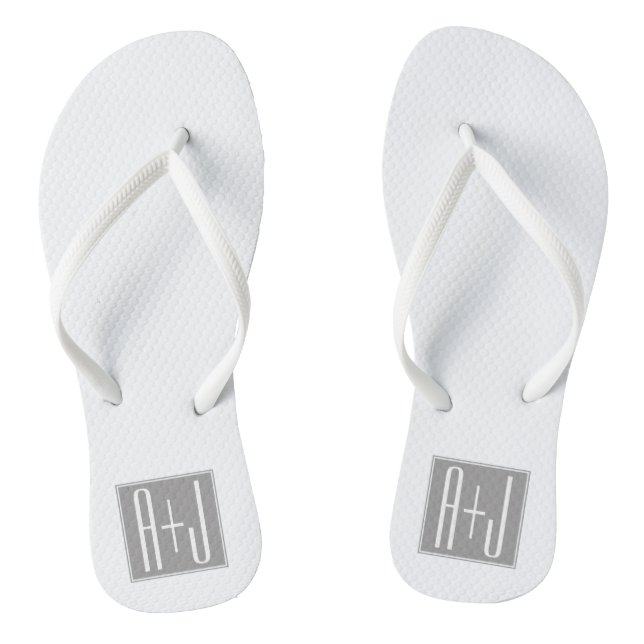 Editable Couples Initials | White & Grey Jandals (Footbed)