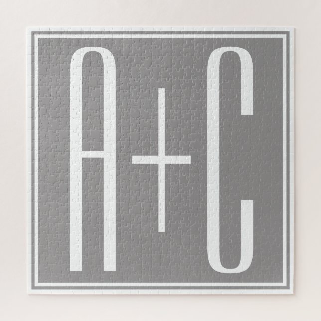 Editable Couples Initials | White & Grey Jigsaw Puzzle (Vertical)