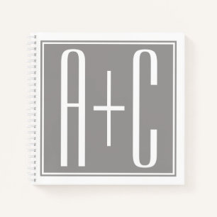 Editable Couples Initials   White & Grey Notebook