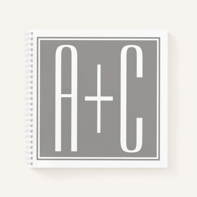 Editable Couples Initials | White & Grey Notebook (Front)