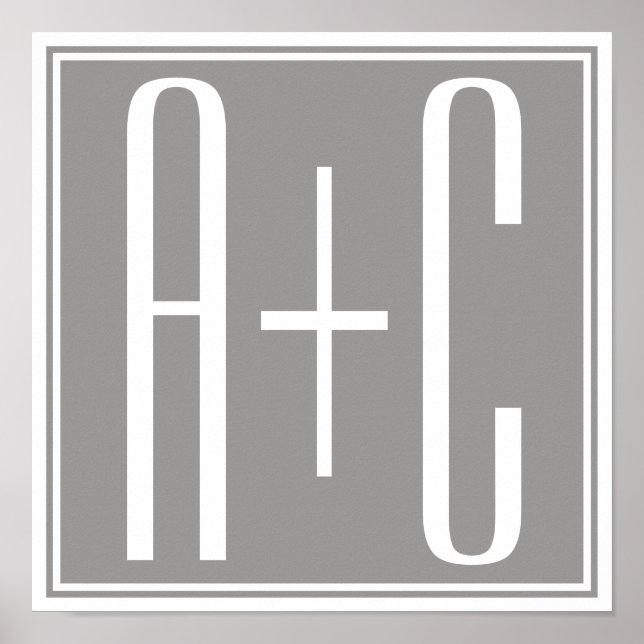 Editable Couples Initials | White & Grey Poster (Front)