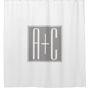 Editable Couples Initials White & Grey Shower Curtain