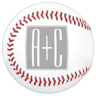 Editable Couples Initials White & Grey Softball